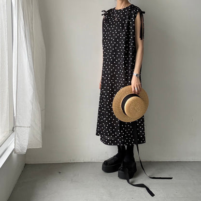 cion  コットン水玉ショルダーリボンワンピース