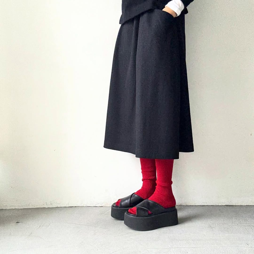 homspun コットンウールかのこ編みハイソックス　レッド