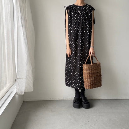 cion  コットン水玉ショルダーリボンワンピース