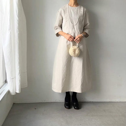 MAGALI ハイカウントコットンリネングレースドレス　オートミール