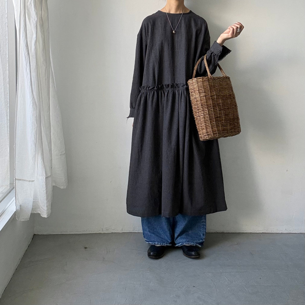 atelier naruse  ウールコットン千鳥チェックカットオフワンピース