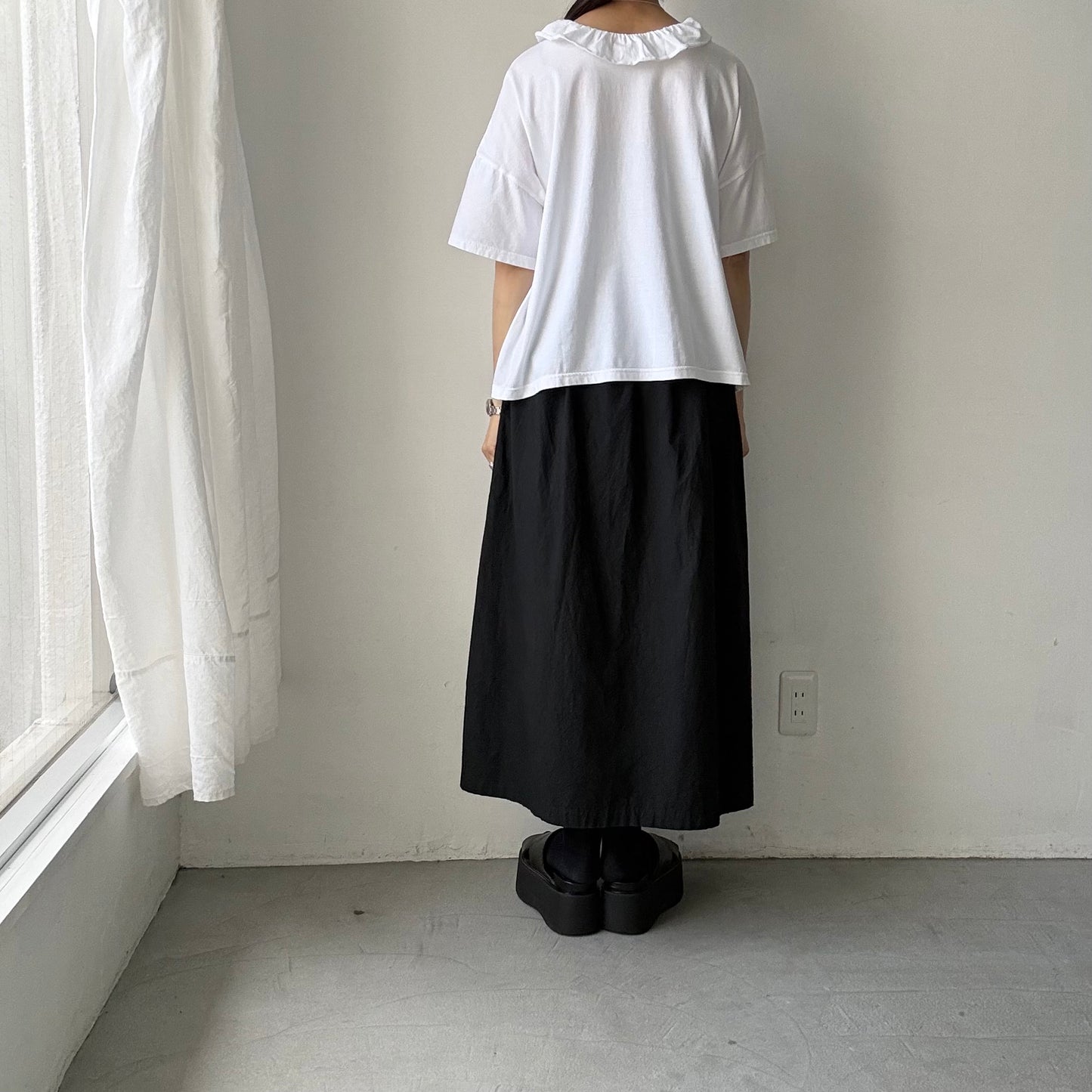 homspun 天竺フリルカラー半袖プルオーバー　ホワイト