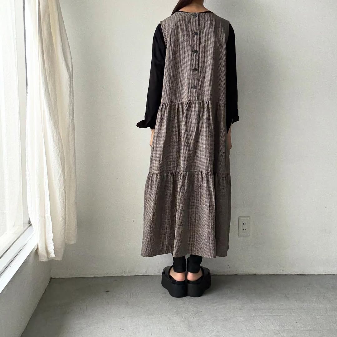 Linenya  ティアードワンピース　チェック