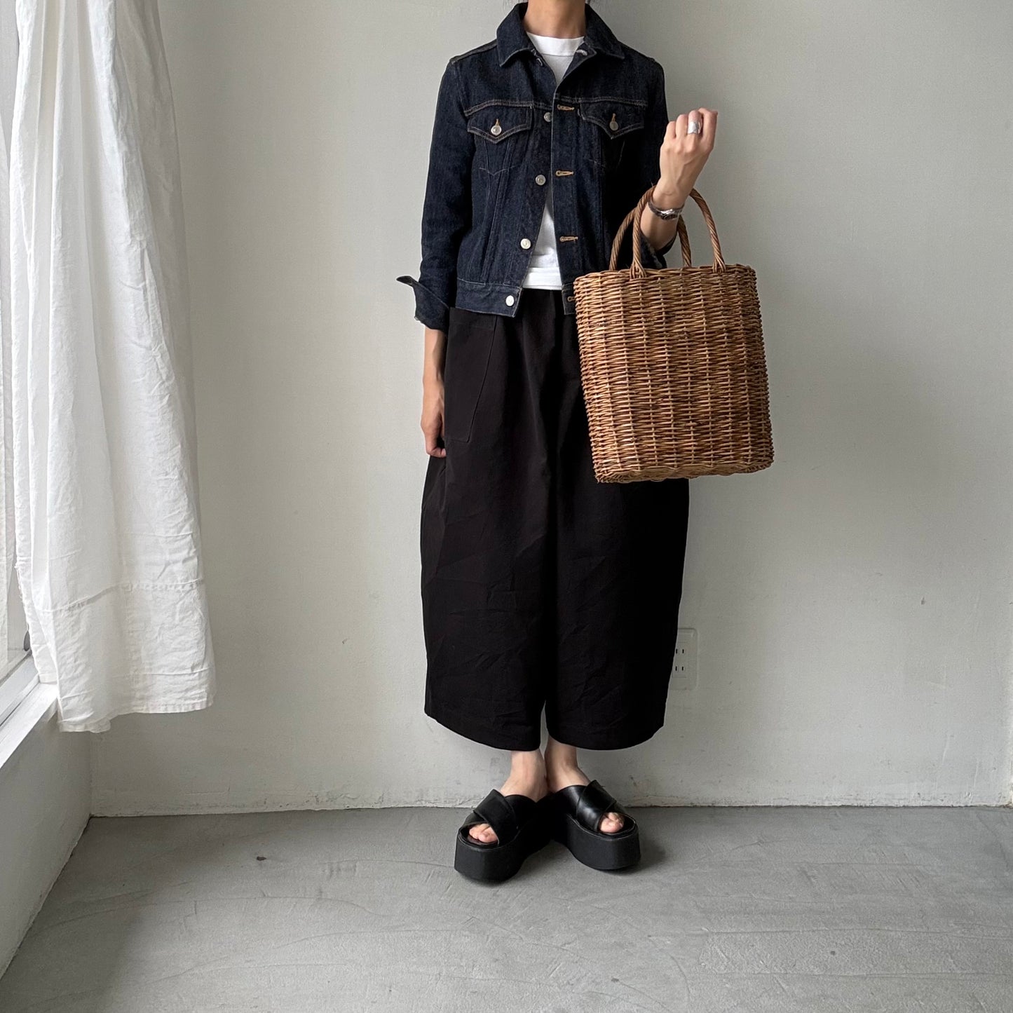 atelier d'antan Perriereコットンワイドパンツ　ブラックsize1
