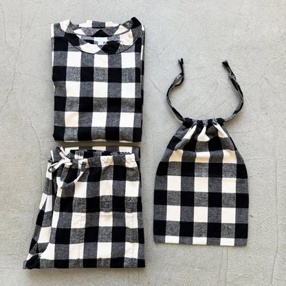 homspun ブロックチェックルームウェアセット　オフホワイト×ブラック