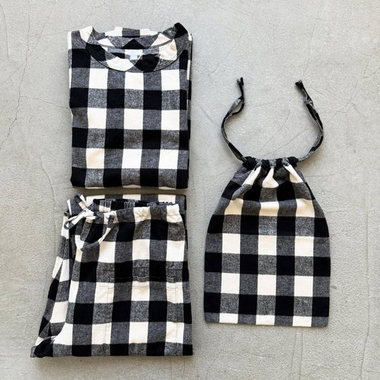 homspun ブロックチェックルームウェアセット　オフホワイト×ブラック