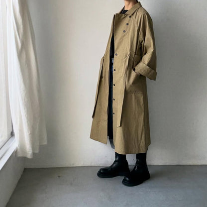 MAGALI コットンリネンアンティークキャンバストレンチコート　カーキ