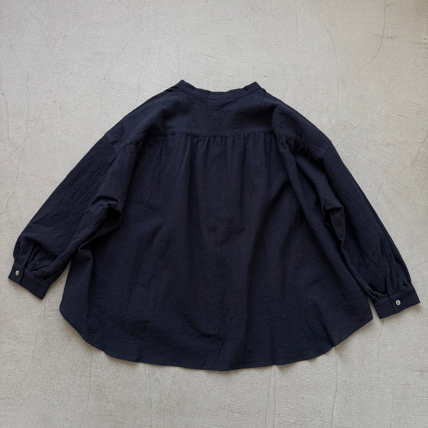 Linenya  リネンコットン千鳥格子バンドカラー長袖シャツ