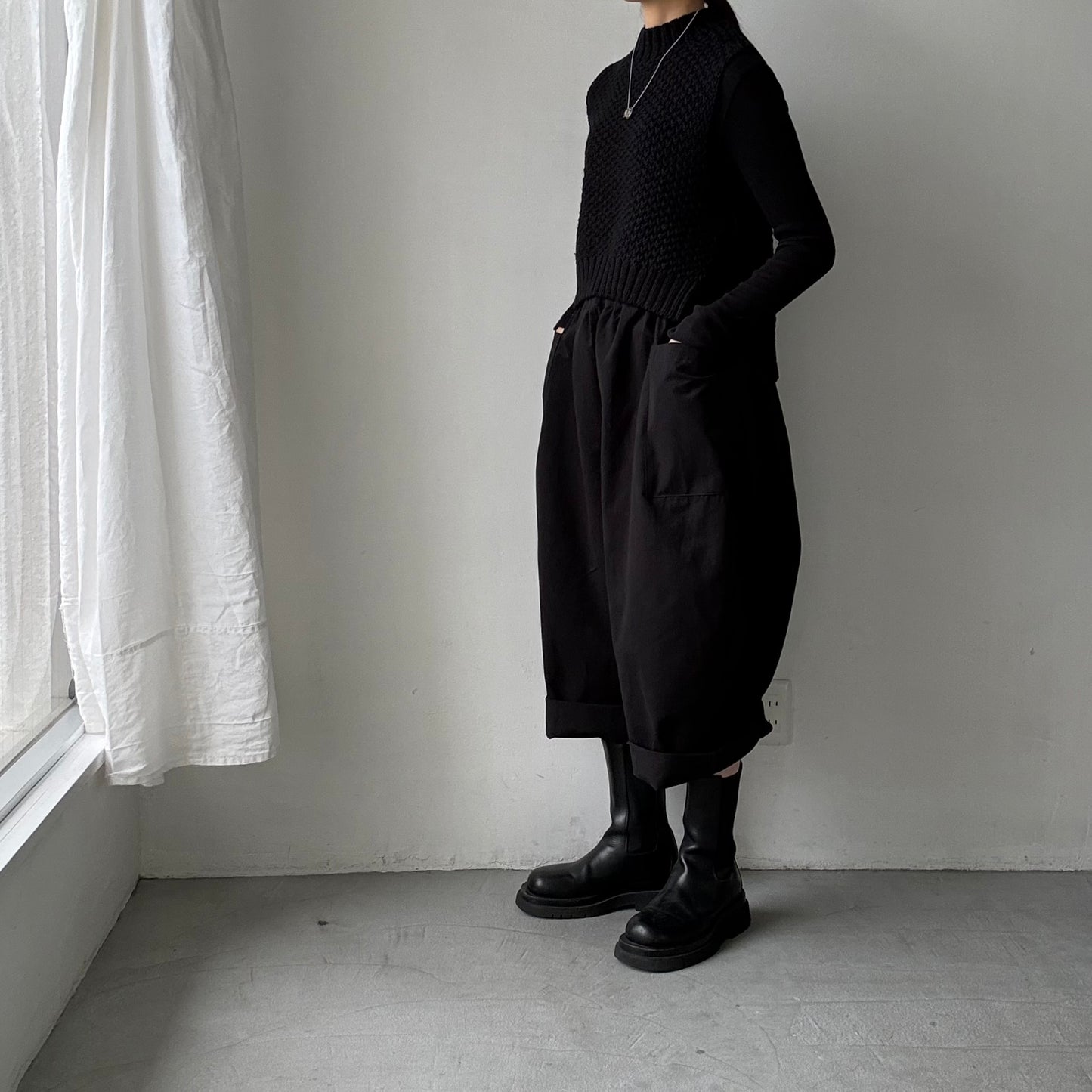 atelier d'antan Perriereコットンワイドパンツ　ブラックsize1