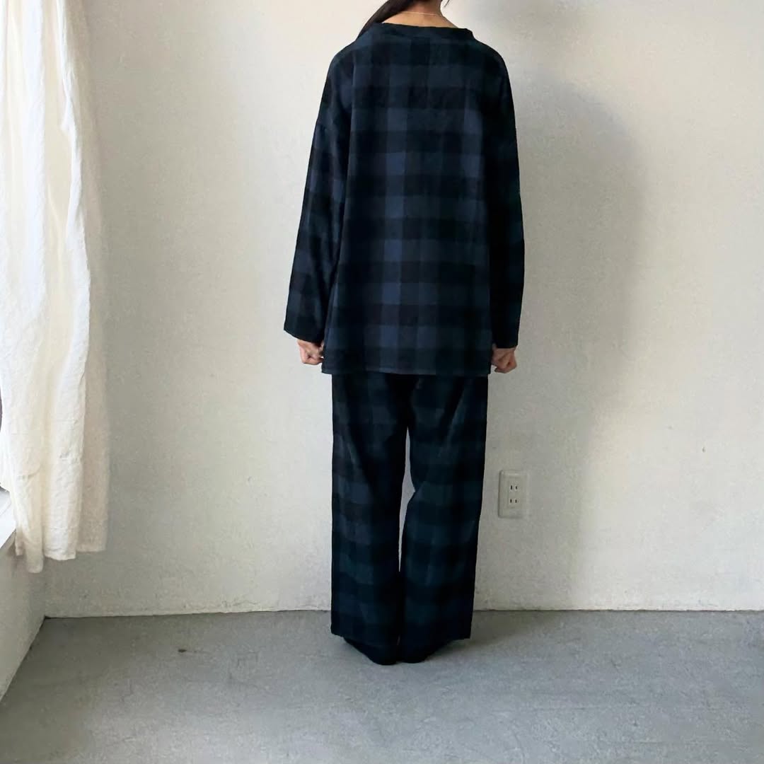 homspun ブロックチェックルームウェアセット　ネイビー×ブラック