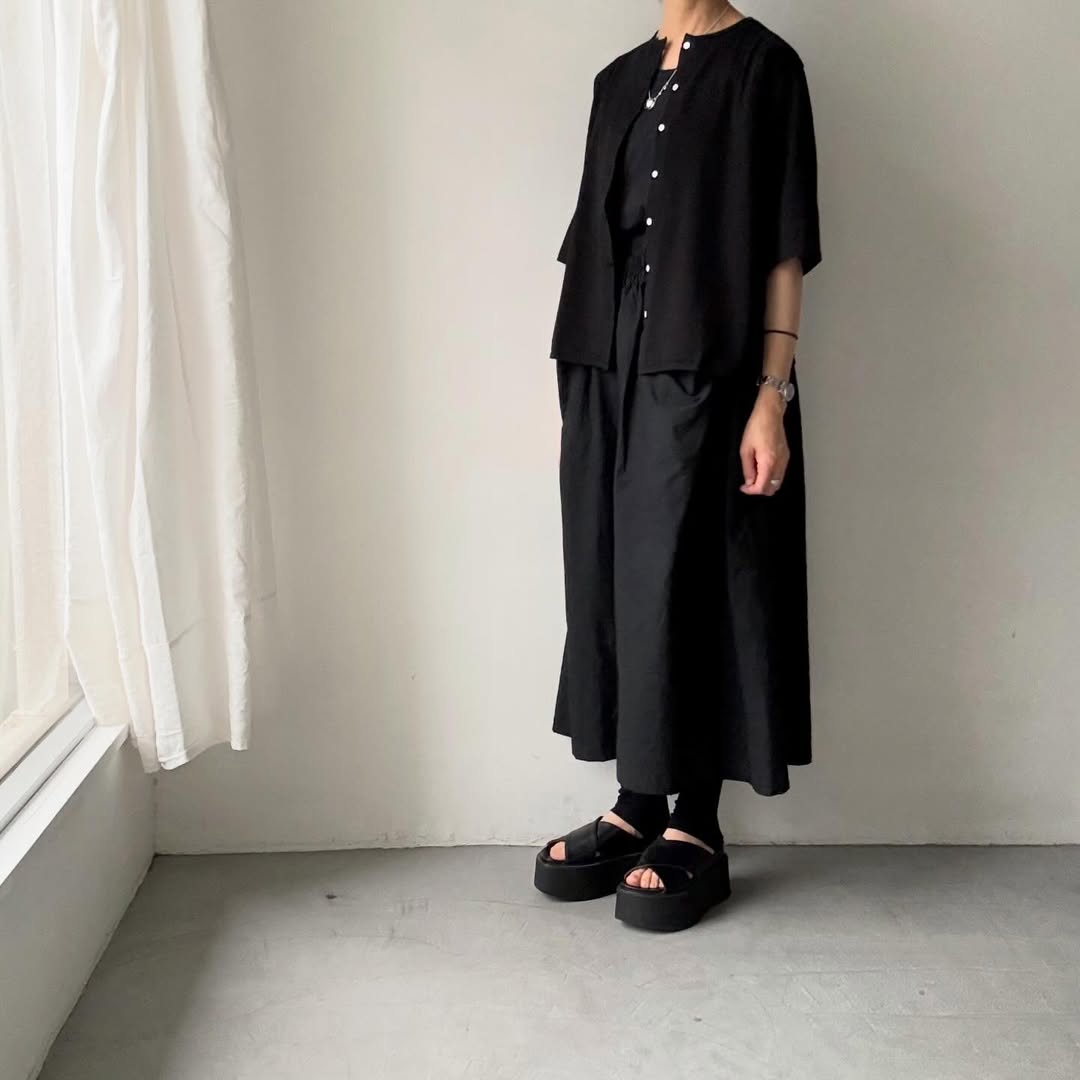 homspun  天竺5分袖カーディガン
ブラック