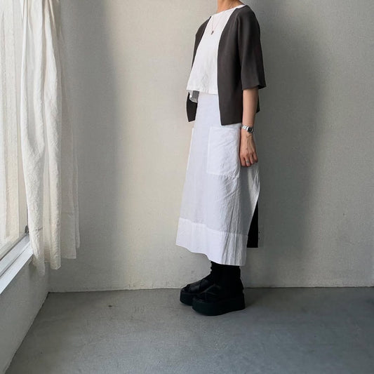 F/style  綿麻ニット5分袖カーディガン　チャコール