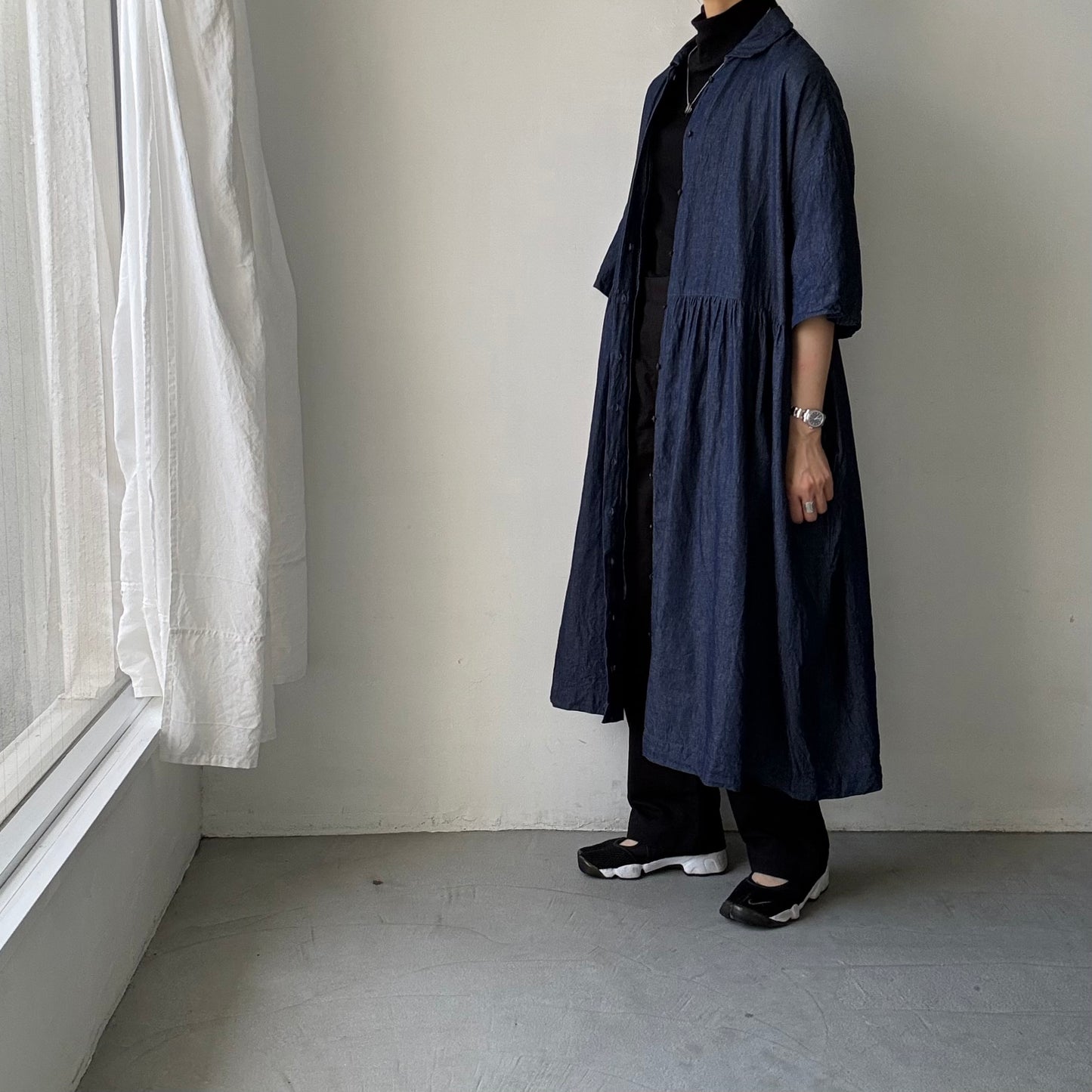 jujudhau  デニムハーフスリーブドレス