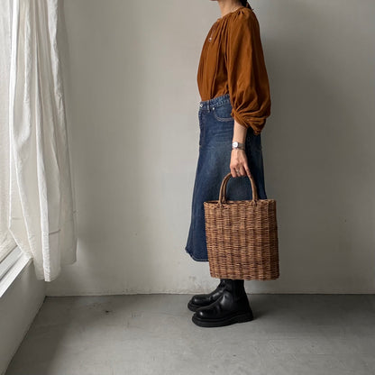 R&D.M.Co  コットンレーヨンシャツコールギャザースモックブラウス