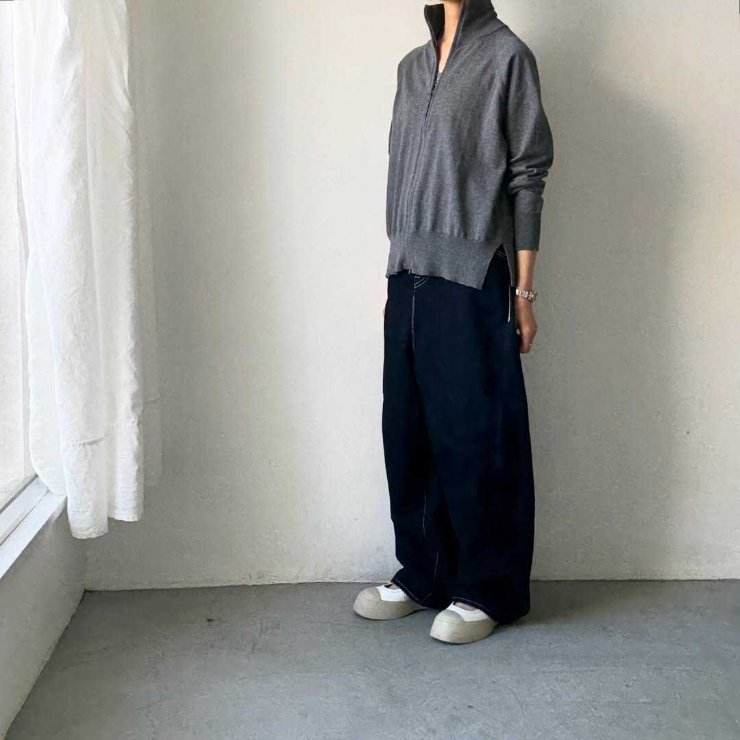 homspun ソフトコットンジップアップカーディガン　チャコールグレー