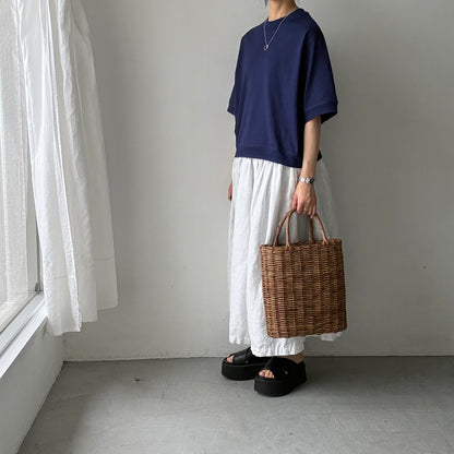 atelier d'antan  Bordet コットンジャージー５分袖プルオーバー　ダークブルー