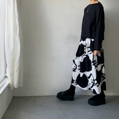 ayanoguchiaya　ネコ柄タックワイドスカート(blanc別注)