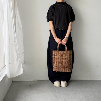MAGALI コットン天竺ギャザースリーブカットソー　ブラック