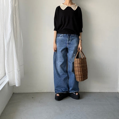 atelier naruse  コットンクロシェカラーニット　ブラック