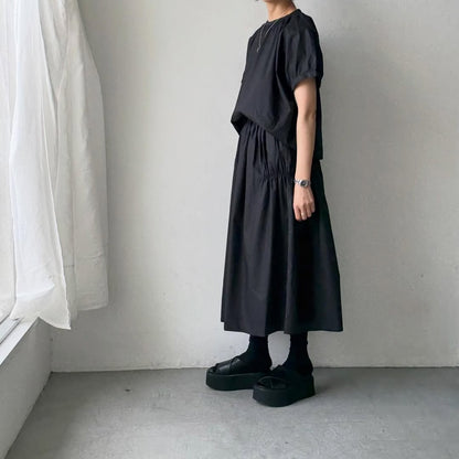 cion  コットンシャーリングギャザースカート　ブラック