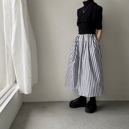 ayanoguchiaya　ストライプタックワイドスカート(blanc別注)
