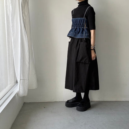 R&D.M.Co 　シュリンクコットンガーメントダイポケットスカート　ブラック