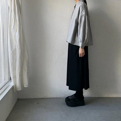 Linenya  コットンリネンウール長袖スタンドカラーブラウス