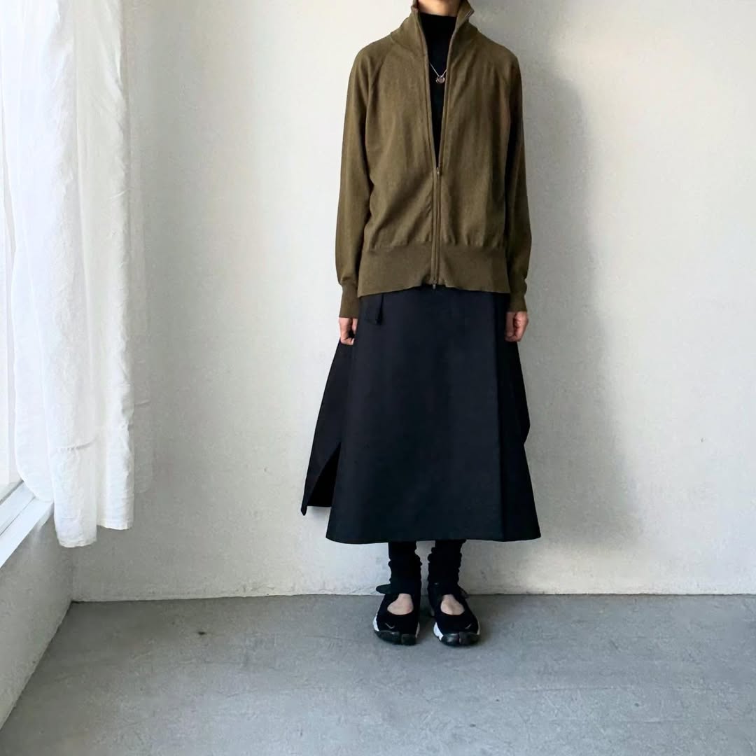 homspun ソフトコットンジップアップカーディガン　カーキ