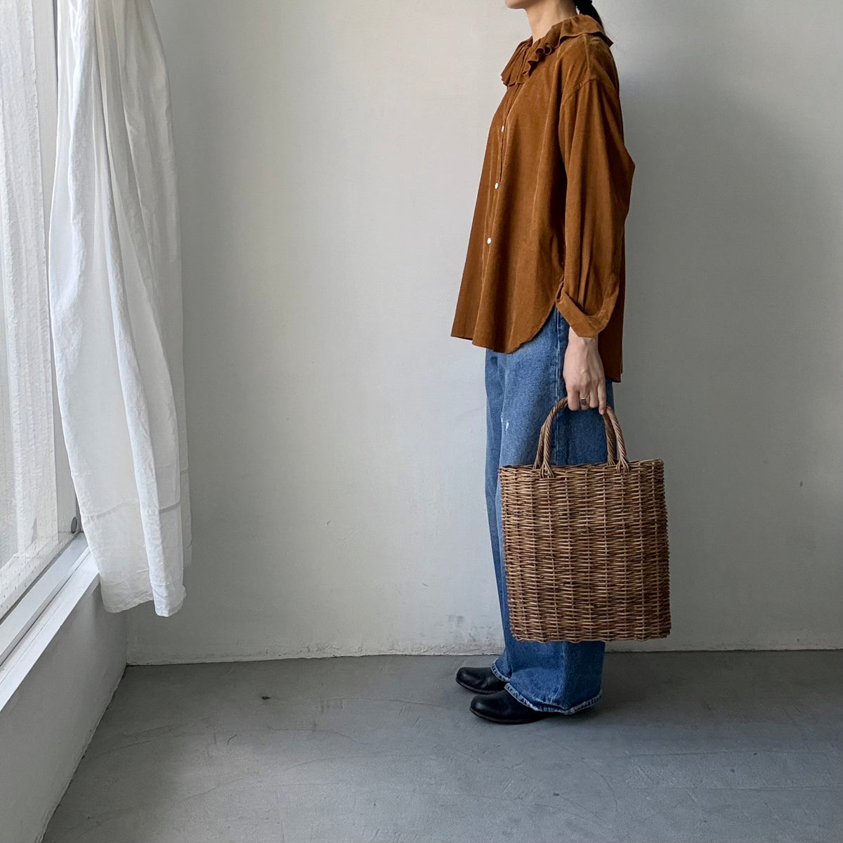 R&D.M.Co  コットンレーヨンシャツコールラッフルカラーシャツ