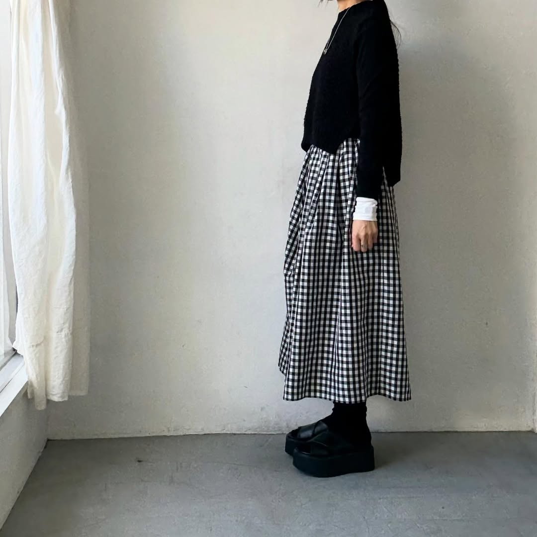 ayanoguchiaya　ギンガムチェックタックワイドスカート(blanc別注)