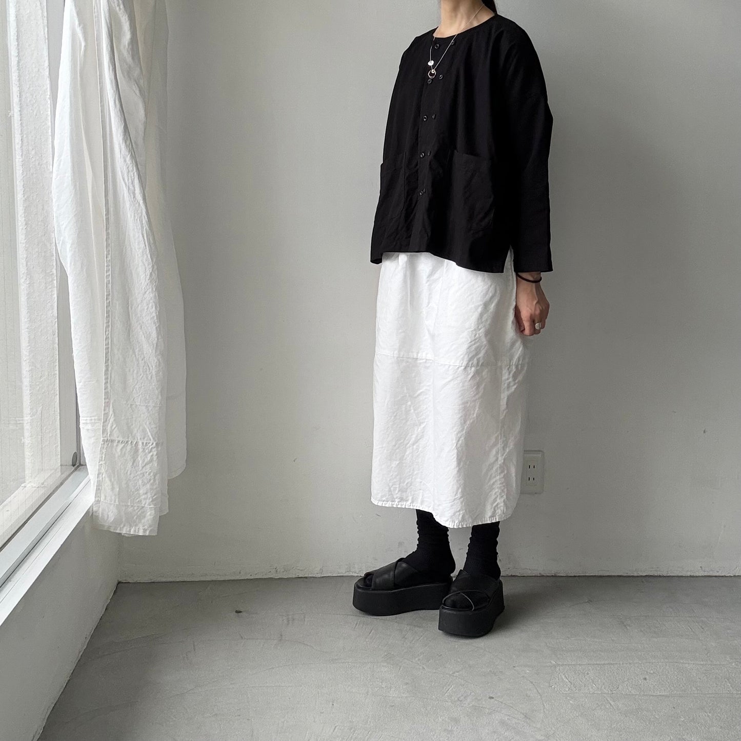jujudhau デッドストックコットンダブルボタンシャツ　ブラック
