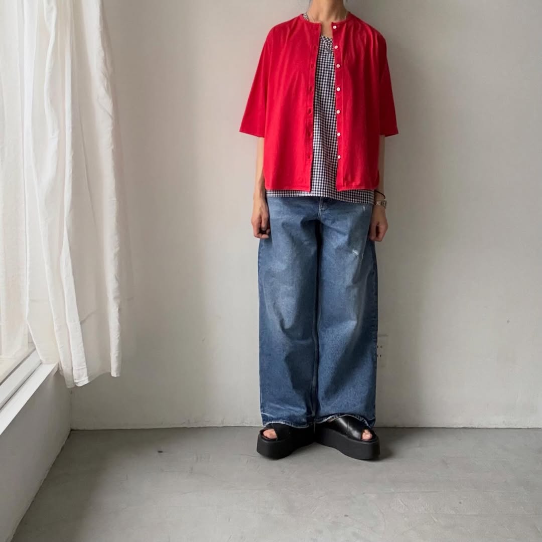 homspun  天竺5分袖カーディガン
レッド