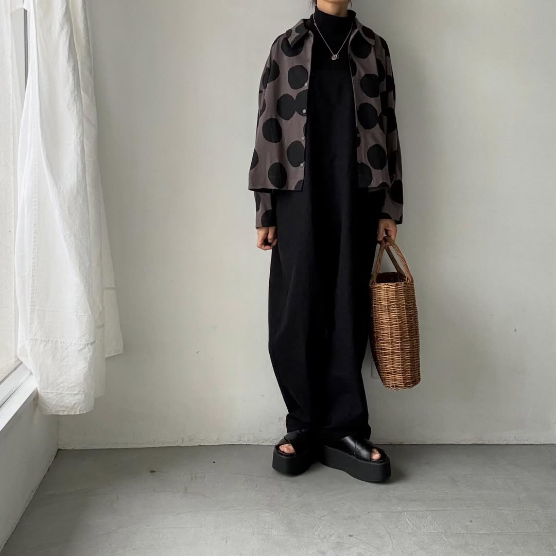 atelier naruse  コットンカットソー水玉ブラウス　ブラウン×ブラック