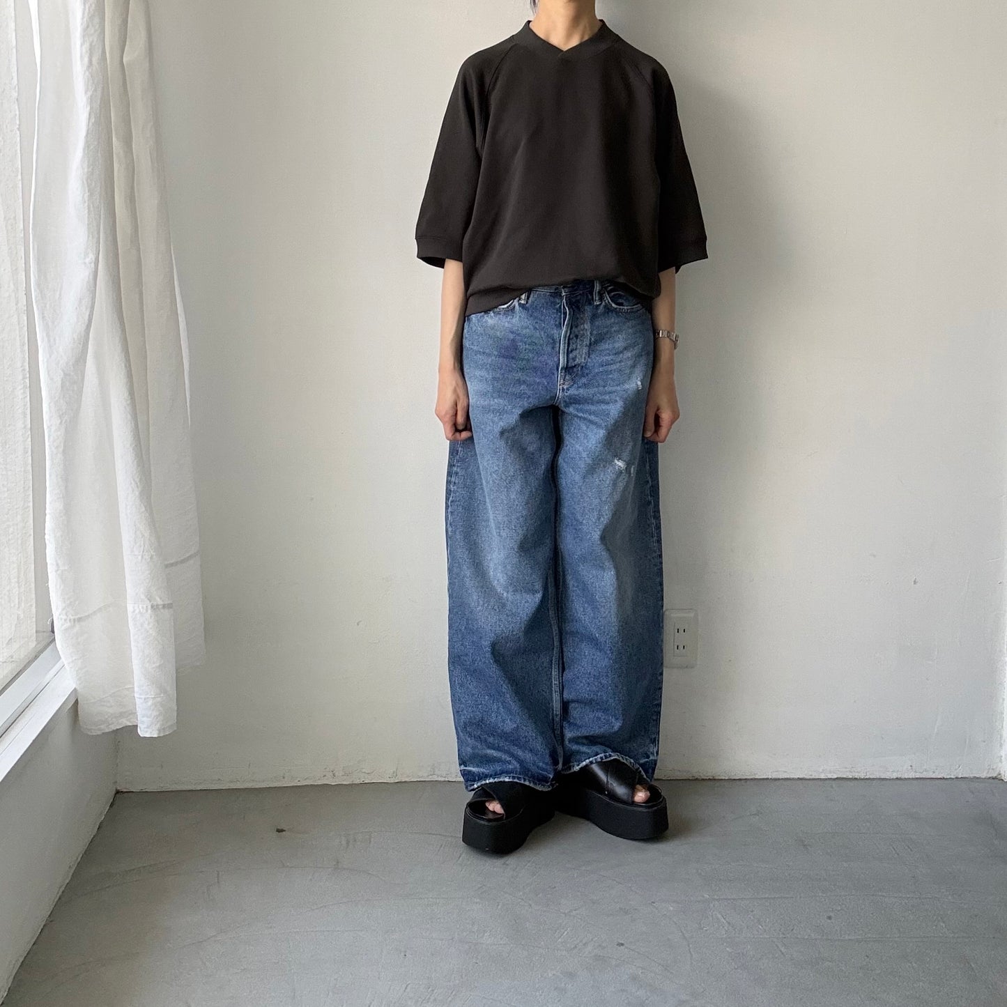 atelier naruse  コットン半袖スウェットシャツ　スミクロ