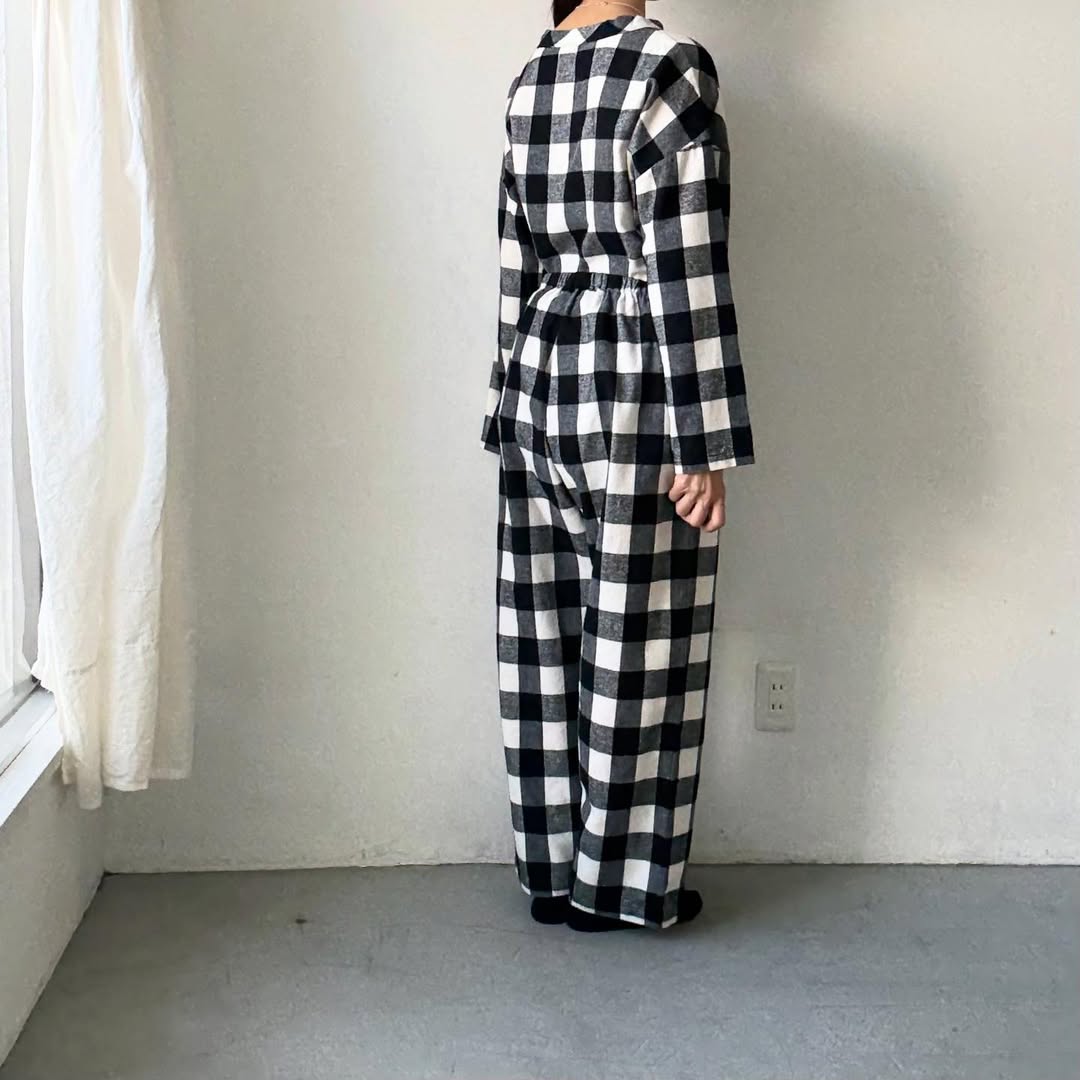 homspun ブロックチェックルームウェアセット　オフホワイト×ブラック