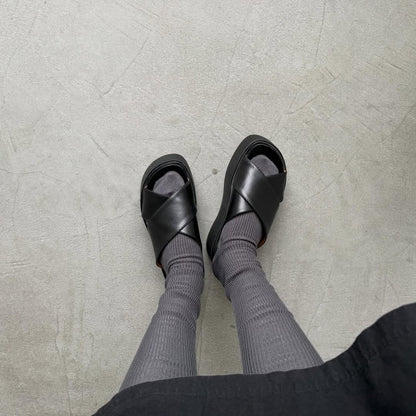 homspun シルケットコットンハイソックス　グレー