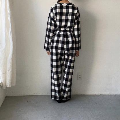 homspun ブロックチェックルームウェアセット　オフホワイト×ブラック