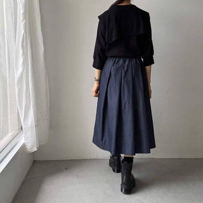 Linenya  デニムタックスカート　75センチ丈