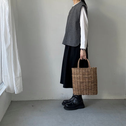 atelier naruse ブリティッシュウールツイードバックボタンリブベスト