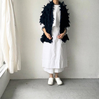 homspun ラムフリンジストール　ネイビー