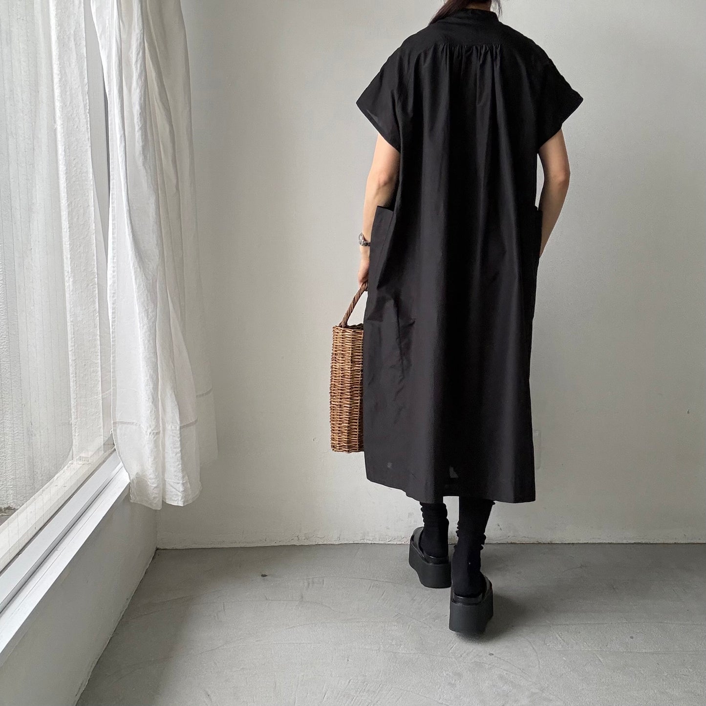R&D.M.Co シルクコットンラグランハーフスリーブドレス