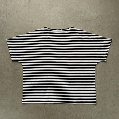 homspun  天竺ボーダー半袖プルオーバー　ホワイト×ブラック