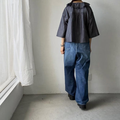 MAGALI コットンシルクブレイドフリルカラーブラウス　グレー