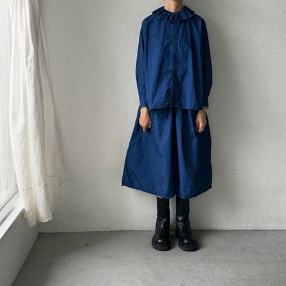 R&D.M.Co インディゴブルーラッフルカラーブラウス
