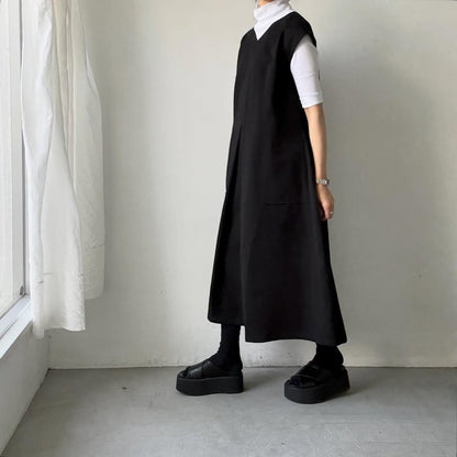 Linenya  フロントタックワンピース
ブラック