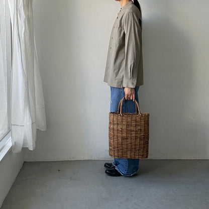 atelier naruse  オーガニックコットングレンチェックバンドカラーシャツ
