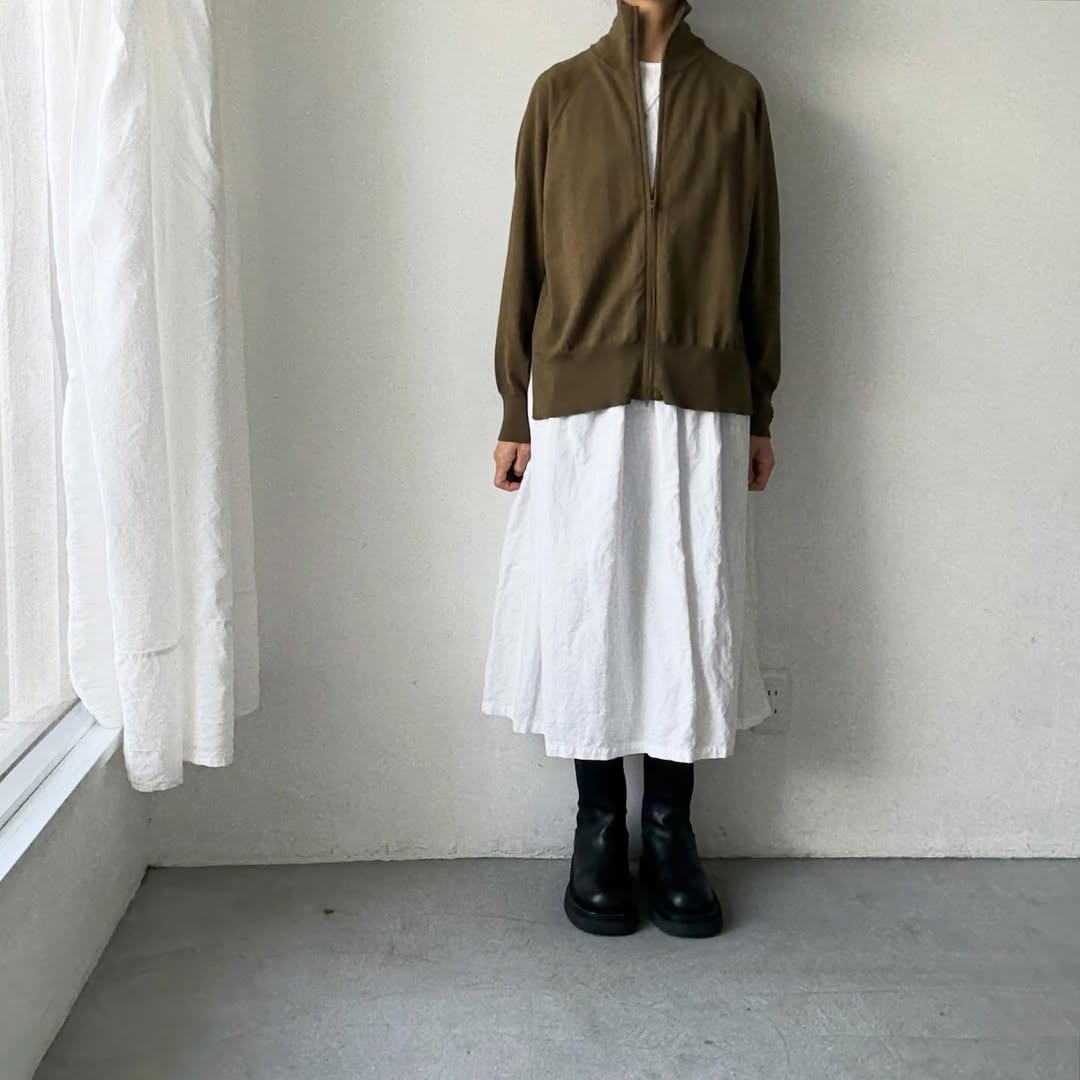 homspun ソフトコットンジップアップカーディガン　カーキ