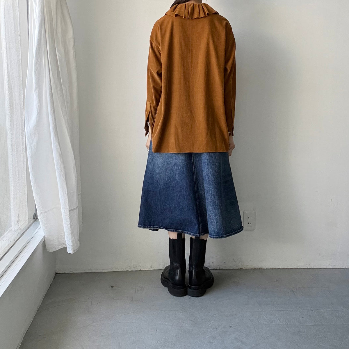R&D.M.Co  コットンレーヨンシャツコールラッフルカラーシャツ