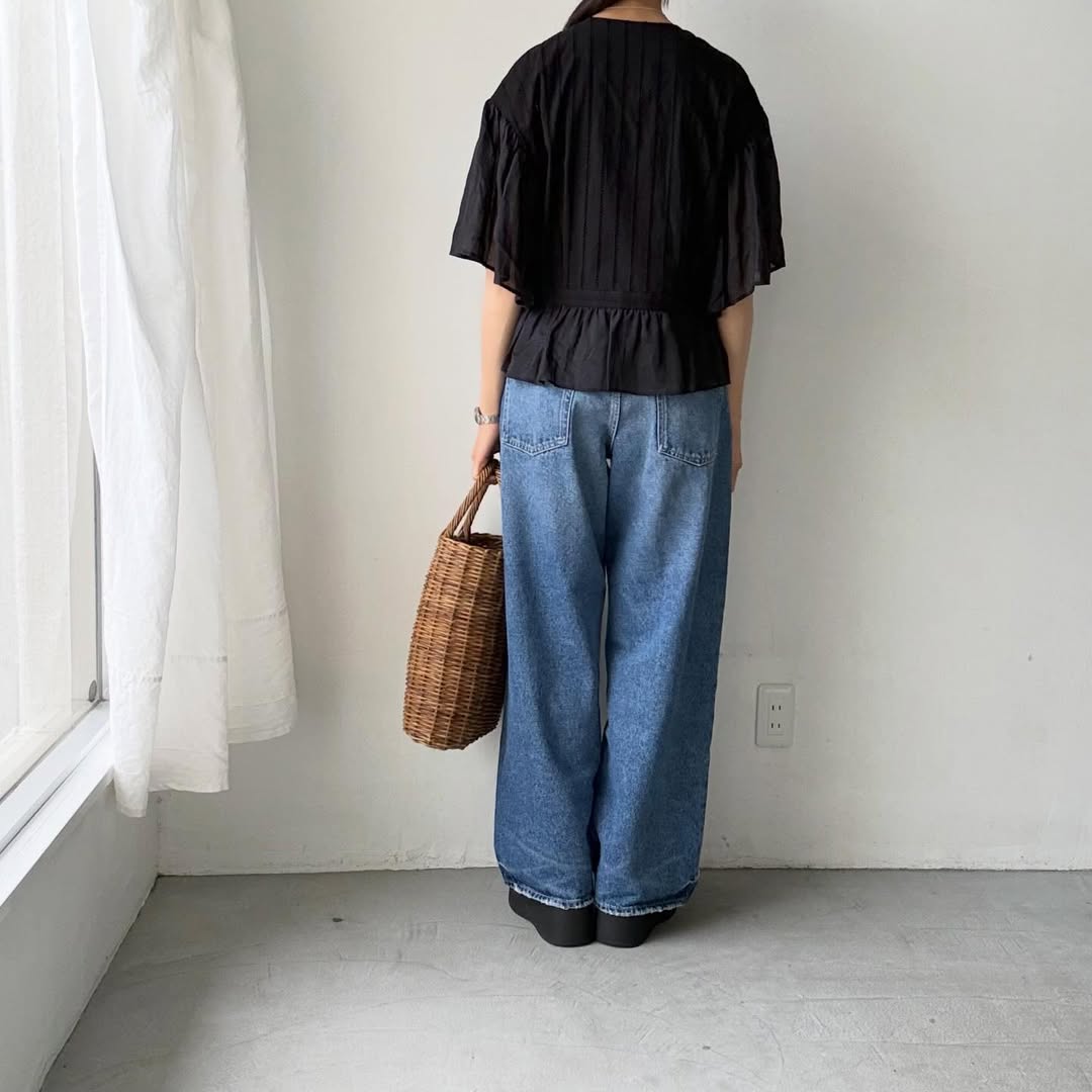 MAGALI コットンレースカシュクールブラウス　ブラック