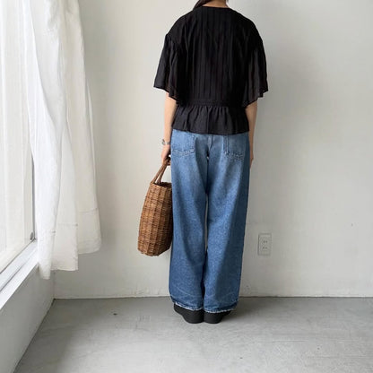MAGALI コットンレースカシュクールブラウス　ブラック